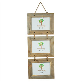 Nicola Spring - Rustic Wooden Hanging 3 Photo Frame - 7 x 5" - Natural