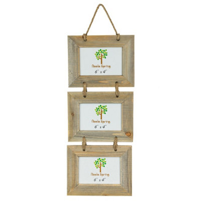 Nicola Spring Rustic Wooden Hanging 3 Photo Frame - Driftwood Landscape Wall Collage Picture Display - 6 x 4" - Natural