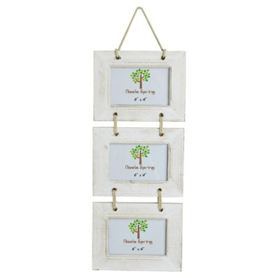 Nicola Spring Rustic Wooden Hanging 3 Photo Frame - Driftwood Landscape Wall Collage Picture Display Frames - 6 x 4" - White