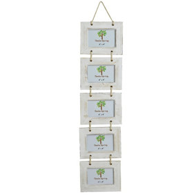 Nicola Spring Rustic Wooden Hanging 5 Photo Frame - Driftwood Landscape Wall Collage Picture Display Frames - 6 x 4" - White