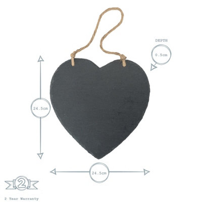 Nicola Spring - Slate Heart Hanging Notice Board - 24.5 x 24.5cm - Natural