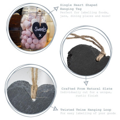 Nicola Spring - Slate Heart Hanging Tags - 7 x 5.5cm - Natural - Pack of 3