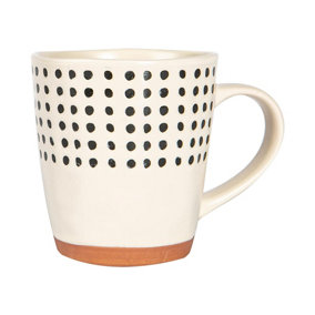 Nicola Spring - Spotted Rim Stoneware Coffee Mug - 360ml - Monochrome