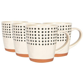 Nicola Spring - Spotted Rim Stoneware Coffee Mugs - 360ml - Monochrome - Pack of 4