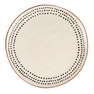 Nicola Spring - Spotted Rim Stoneware Dinner Plate - 26cm - Monochrome