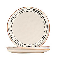 Nicola Spring - Spotted Rim Stoneware Dinner Plates - 26cm - Monochrome - Pack of 4