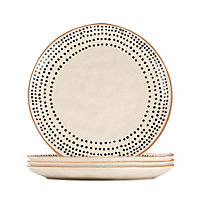 Nicola Spring - Spotted Rim Stoneware Side Plates - 20.5cm - Monochrome - Pack of 4