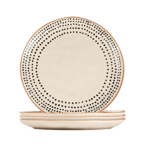 Nicola Spring - Spotted Rim Stoneware Side Plates - 20.5cm - Monochrome - Pack of 4