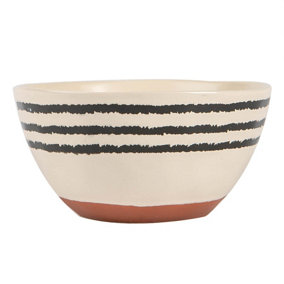 Nicola Spring - Stripe Rim Stoneware Cereal Bowl - 15cm - Monochrome