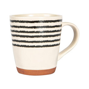 Nicola Spring - Stripe Rim Stoneware Coffee Mug - 360ml - Monochrome