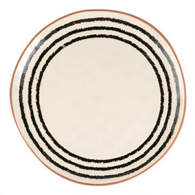Nicola Spring - Stripe Rim Stoneware Dinner Plate - 26cm - Monochrome