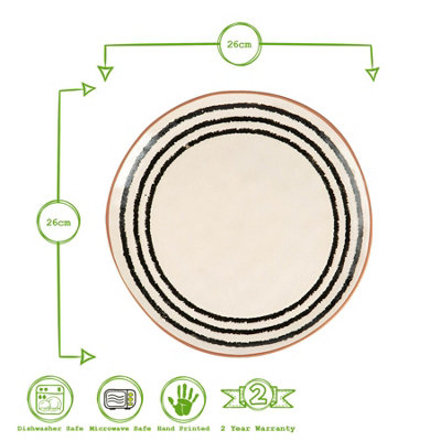 Nicola Spring - Stripe Rim Stoneware Dinner Plate - 26cm - Monochrome