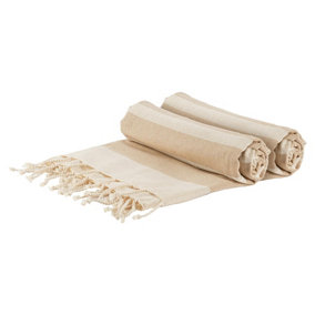 Nicola Spring - Turkish Cotton Bath Towels - 170 x 90cm - Beige Stripe - Pack of 2