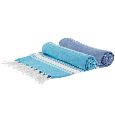 Nicola Spring - Turkish Cotton Bath Towels - 170 x 90cm - Blue/Navy ...