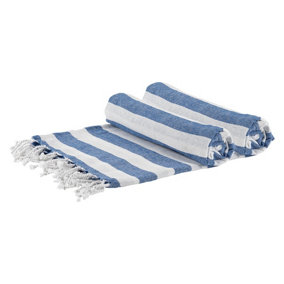 Nicola Spring - Turkish Cotton Bath Towels - 170 x 90cm - Blue Stripe - Pack of 2