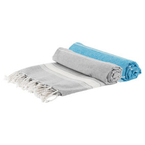 Nicola Spring - Turkish Cotton Bath Towels - 170 x 90cm - Grey/Blue - Pack of 2