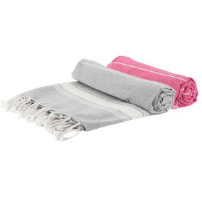 Nicola Spring - Turkish Cotton Bath Towels - 170 x 90cm - Grey/Pink - Pack of 2