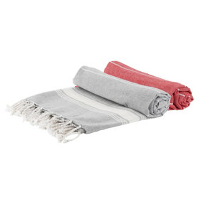 Nicola Spring - Turkish Cotton Bath Towels - 170 x 90cm - Grey/Red - Pack of 2