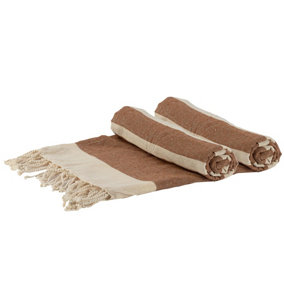 Nicola Spring - Turkish Cotton Bath Towels - 170 x 90cm - Mocha Stripe - Pack of 2