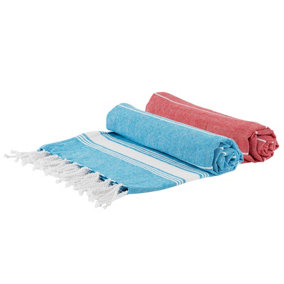 Nicola Spring - Turkish Cotton Bath Towels - 170 x 90cm - Red/Blue - Pack of 2