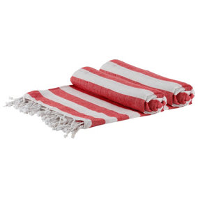 Nicola Spring - Turkish Cotton Bath Towels - 170 x 90cm - Red Stripe - Pack of 2