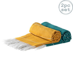 Nicola Spring - Turkish Cotton Bath Towels - 173 x 92cm - Aqua/Mustard - Pack of 2
