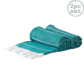 Nicola Spring - Turkish Cotton Bath Towels - 173 x 92cm - Aqua - Pack of 2