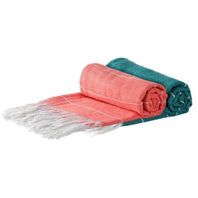 Nicola Spring - Turkish Cotton Bath Towels - 173 x 92cm - Cantaloupe/Aqua - Pack of 2