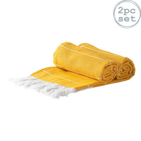 Nicola Spring - Turkish Cotton Bath Towels - 173 x 92cm - Mustard - Pack of 2