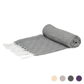 Nicola Spring - Turkish Cotton Chevron Bath Towel - 172 x 90cm - Dark Grey