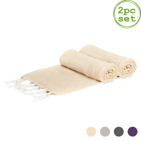 Nicola Spring - Turkish Cotton Chevron Bath Towels - 172 x 90cm - Beige - Pack of 2