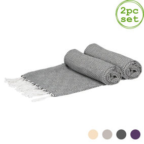Nicola Spring - Turkish Cotton Chevron Bath Towels - 172 x 90cm - Dark Grey - Pack of 2