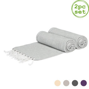 Nicola Spring - Turkish Cotton Chevron Bath Towels - 172 x 90cm - Light Grey - Pack of 2