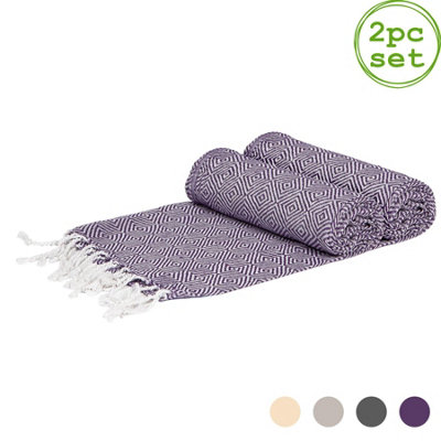 Nicola Spring - Turkish Cotton Chevron Bath Towels - 172 x 90cm - Violet - Pack of 2