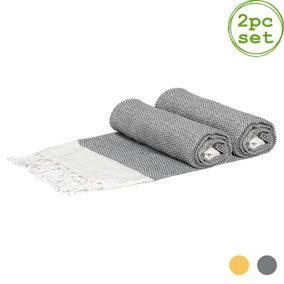 Nicola Spring - Turkish Cotton Zig Zag Bath Towels - 168 x 86cm - Grey - Pack of 2