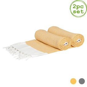 Nicola Spring - Turkish Cotton Zig Zag Bath Towels - 168 x 86cm - Yellow - Pack of 2