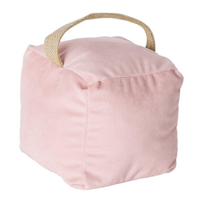 Nicola Spring Velvet Cube Door Stop - 14cm x 14cm x 14cm - Pink