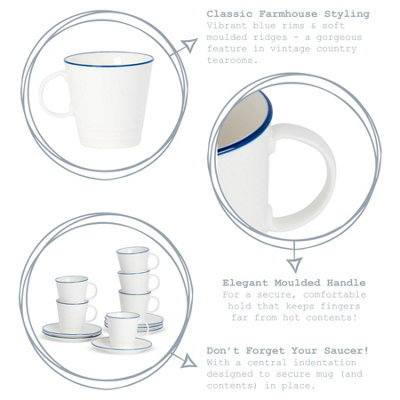 Nicola Spring - White Farmhouse Espresso Cups - 90ml - Pack of 6