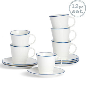 Nicola Spring - White Farmhouse Teacups & Saucers Set - 300ml - 12pc