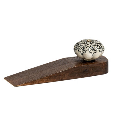 Nicola Spring - Wooden Door Stop - Black Flower