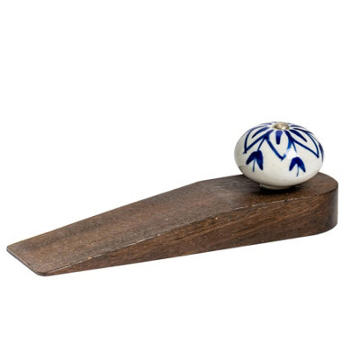 Nicola Spring - Wooden Door Stop - Navy Flower