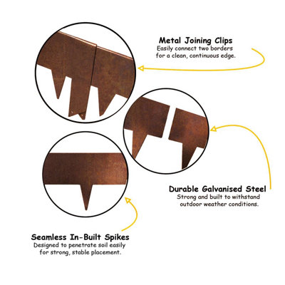 Nicoman 1m Extra High Pre Rusted Metal Garden Borders with Pegs - Set of 5