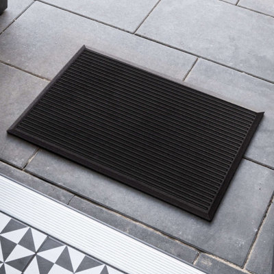 Nicoman Black Harmony Ribbed Rubber Heavy duty Door mat, 75cm x 45cm