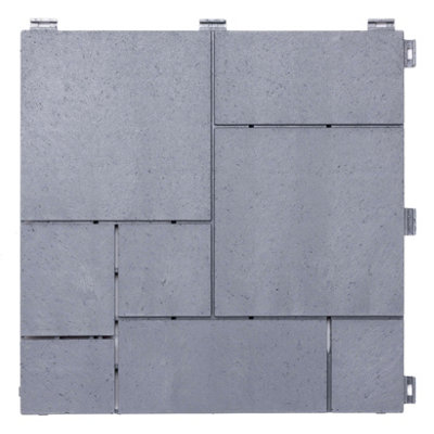 Nicoman Composite Interlocking Mosaic Decking Tiles Light Grey 30cm x 30cm - Pack of 10 Tiles