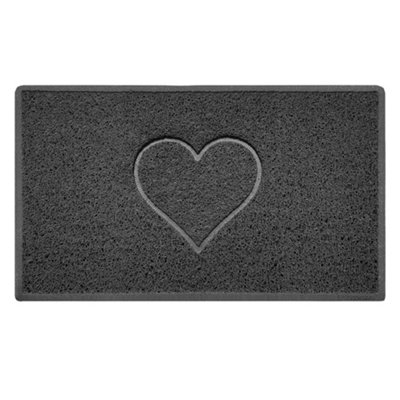 Nicoman Dark Grey Heart Embossed Spaghetti Coil Door Mat Dirt-Trapper Washable Barrier Doormat 75cm x 44cm