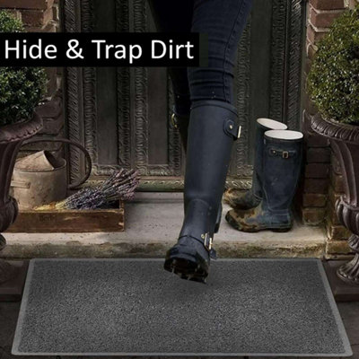 Nicoman Dark Grey Heart Embossed Spaghetti Coil Door Mat Dirt-Trapper Washable Barrier Doormat 75cm x 44cm - 6