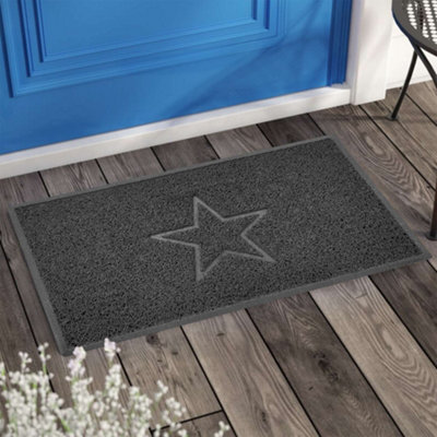 Nicoman Dark Grey Star Embossed Spaghetti Coil Door Mat Dirt-Trapper Washable Barrier Doormat 75cm x 44cm