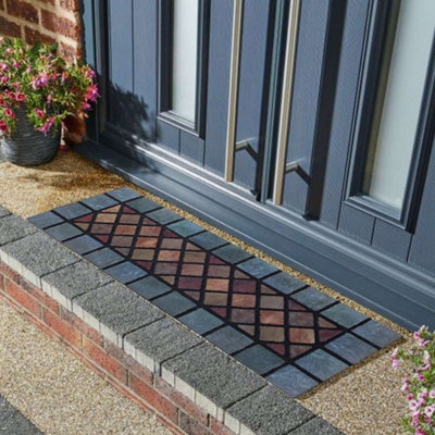 Nicoman Elegant Tile Mat Barrier Doormat Eco-Friendly Scrape and Non-Slip Indoor/Outdoor Door Mat, Narrow 75x25cm, Blue Border