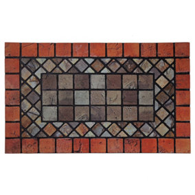Nicoman Elegant Tile Mat Barrier Doormat Eco-Friendly Scrape and Non-Slip Indoor/Outdoor Door Mat, Rectangular 60x40cm, Red Border