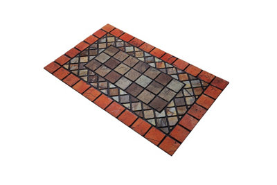 Nicoman Elegant Tile Mat Barrier Doormat Eco-Friendly Scrape and Non-Slip Indoor/Outdoor Door Mat, Rectangular 75x44cm, Red Border